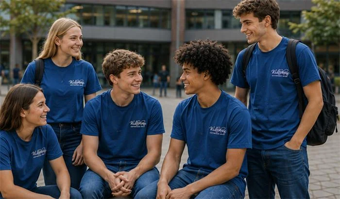 Scholieren in bedrukte Wulterkens-T-shirts