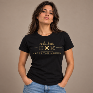 Trots van Mokum Drie Kruisen Rood/Goud Dames T-shirt Fitted