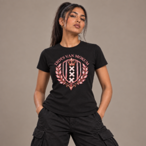 Trots van Mokum Wapen Roze Dames T-shirt Fitted