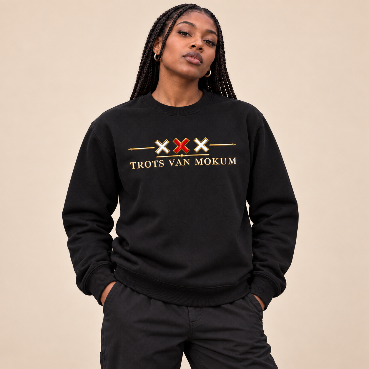 Trots van Mokum Drie Kruisen Rood/Goud Sweater